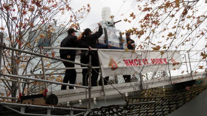 Delivering model of HMCS Sackville to HMCS St. John for transport to Halifax
